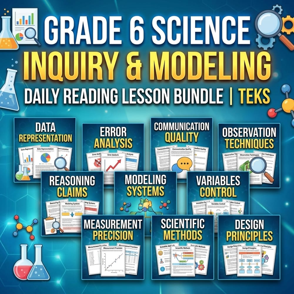 Grade 6 Science Inquiry & Modeling Daily Reading Lesson Bundle | TEKS — bundle cover