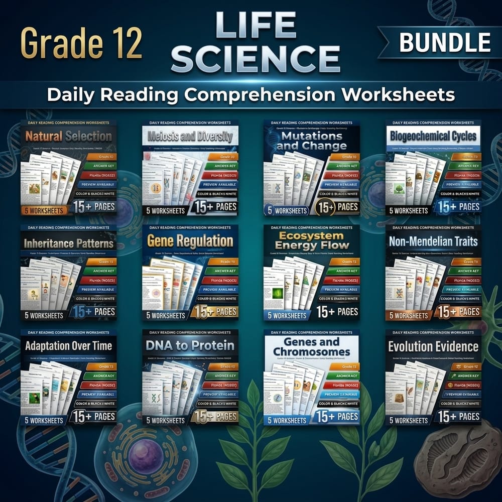 Life Science Grade 12 Daily Reading Worksheets Lesson Bundle | Florida NGSSS — bundle cover