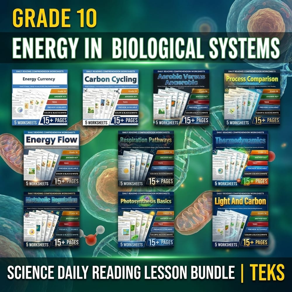 Grade 10 Energy in Biological Systems Science Daily Reading Lesson Bundle | TEKS — bundle cover