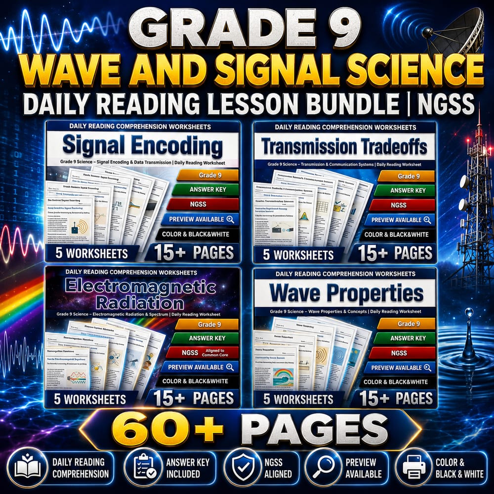 Grade 9 Wave and Signal Science Daily Reading Lesson Bundle | NGSS — bundle cover