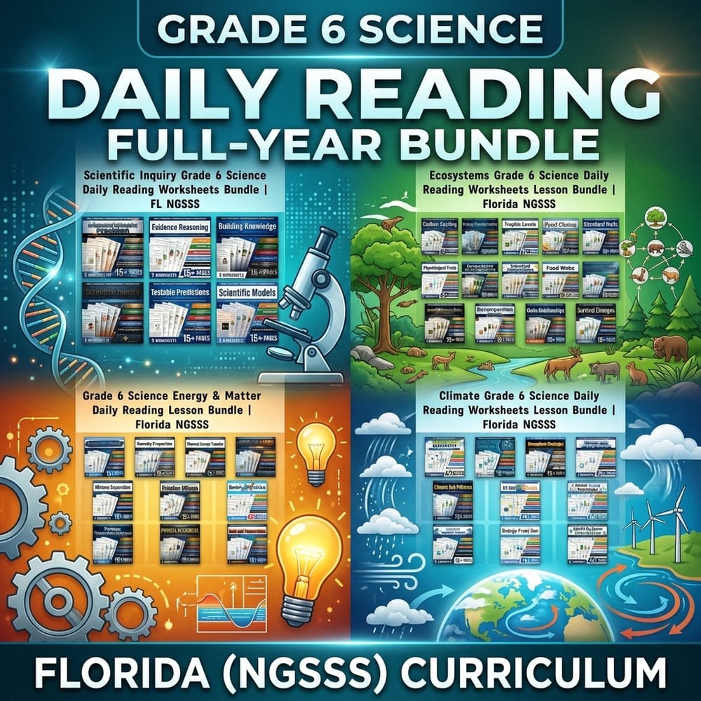 Grade 6 Daily Reading Science Full-Year Bundle Florida (NGSSS) Curriculum — bundle cover