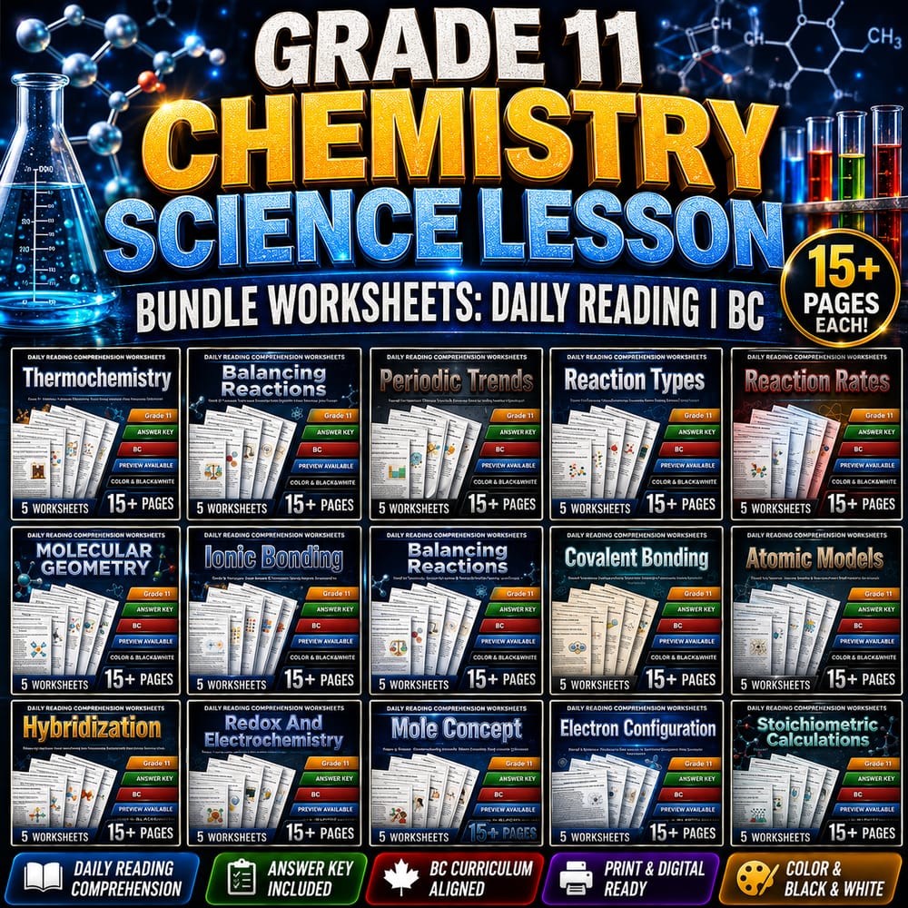 Grade 11 Chemistry Science Lesson Bundle Worksheets: Daily Reading | BC — bundle cover
