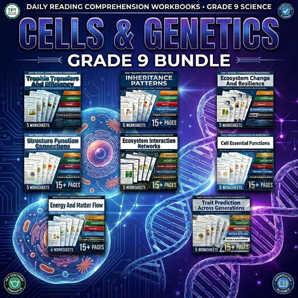 Cells Genetics & Ecosystems Grade 9 Science Reading Lesson Bundle | General — bundle cover