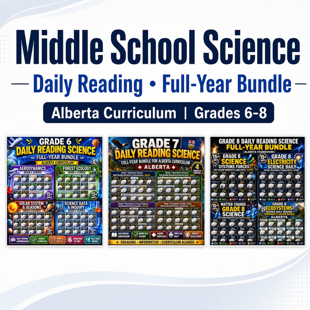Middle School (6-8) Science Daily Reading Full-Year Bundle | Alberta — bundle cover