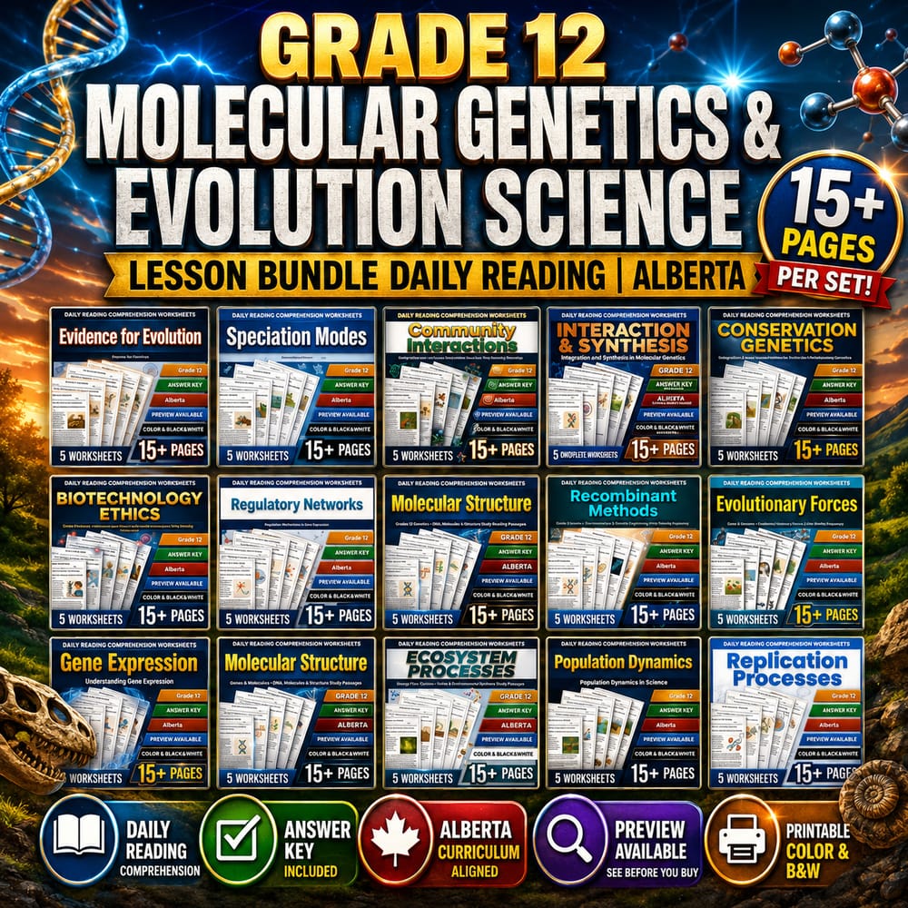Grade 12 Molecular Genetics & Evolution Lesson Bundle Daily Reading | Alberta — bundle cover