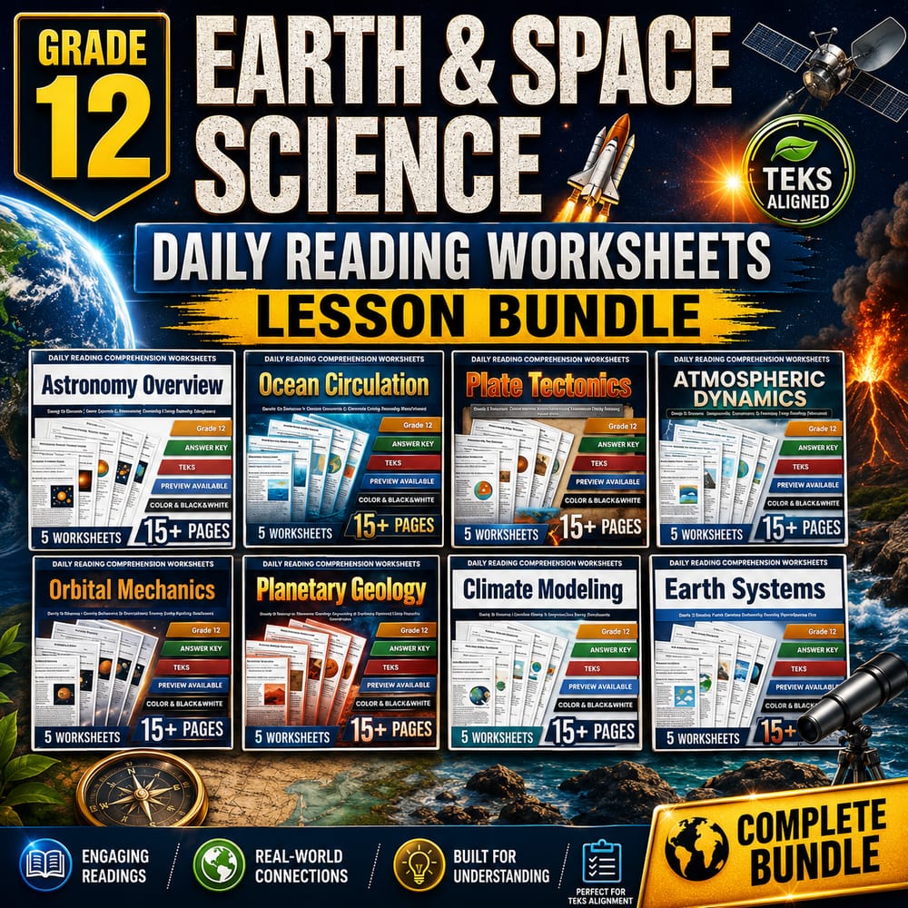 Grade 12 Earth & Space Science Daily Reading Worksheets Lesson Bundle | TEKS — bundle cover
