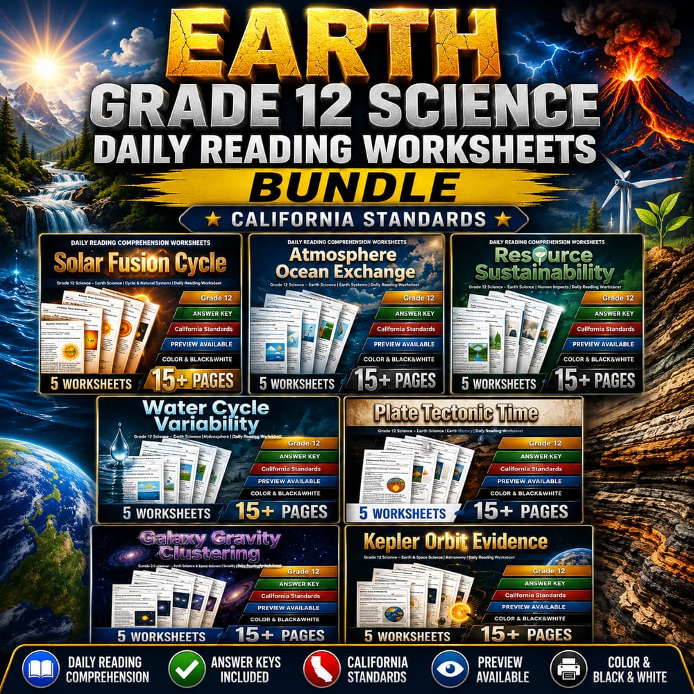 Earth Grade 12 Science Daily Reading Worksheets Bundle | California Standards — bundle cover