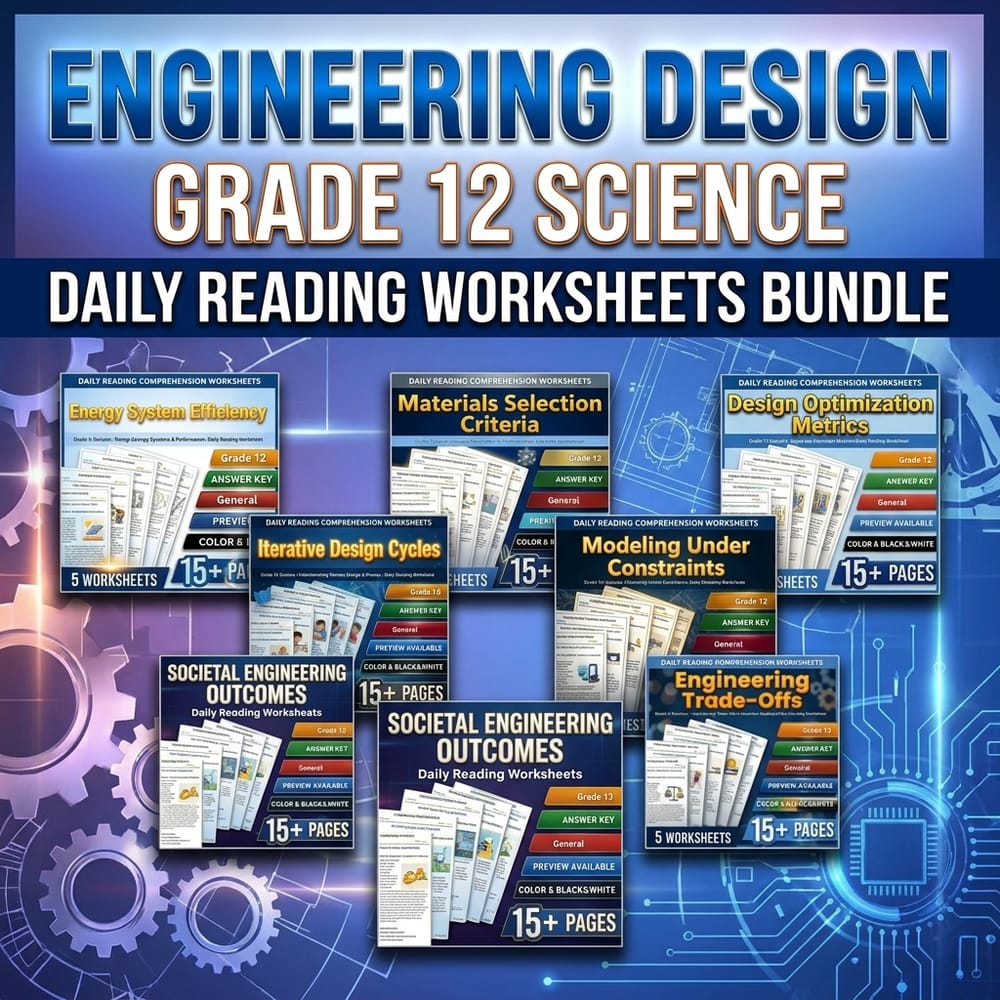 Engineering Design Grade 12 Science Daily Reading Worksheets Bundle | General — bundle cover