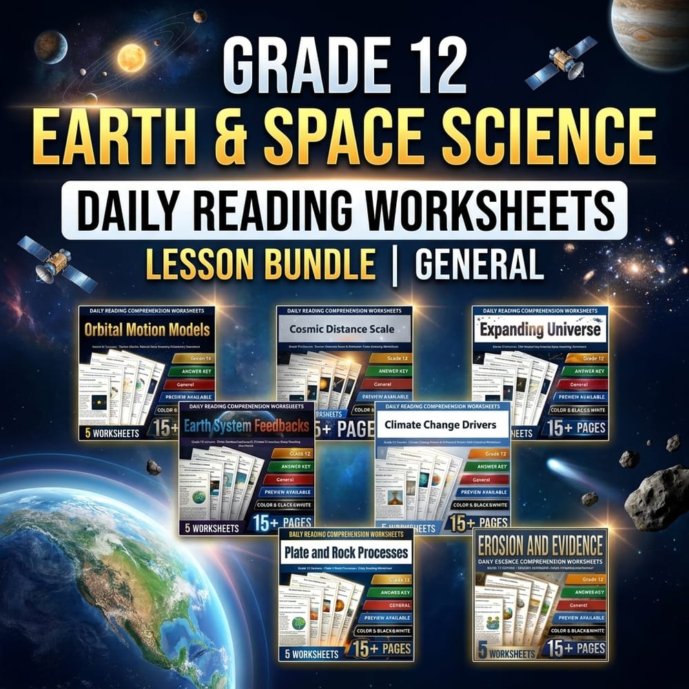 Grade 12 Earth & Space Science Daily Reading Worksheets Lesson Bundle | General — bundle cover