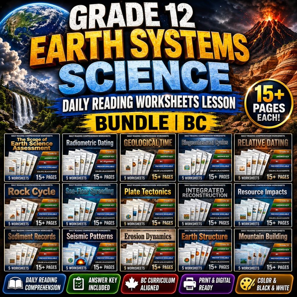 Grade 12 Earth Systems Science Daily Reading Worksheets Lesson Bundle | BC — bundle cover