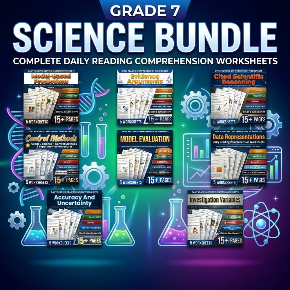 Scientific Models & Evidence Grade 7 Science Reading Lesson Bundle | General — bundle cover