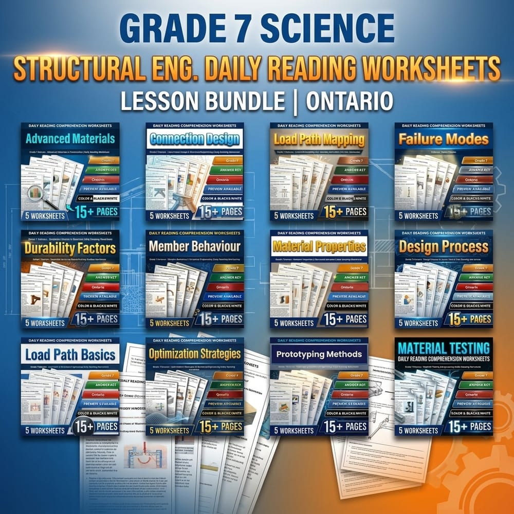 Structural Eng. Grade 7 Science Daily Reading Worksheets Lesson Bundle | Ontario — bundle cover