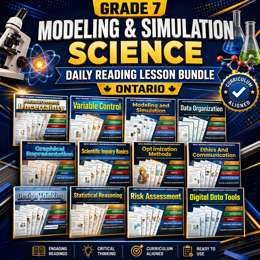 Grade 7 Modeling & Simulation Science Daily Reading Lesson Bundle | Ontario — bundle cover