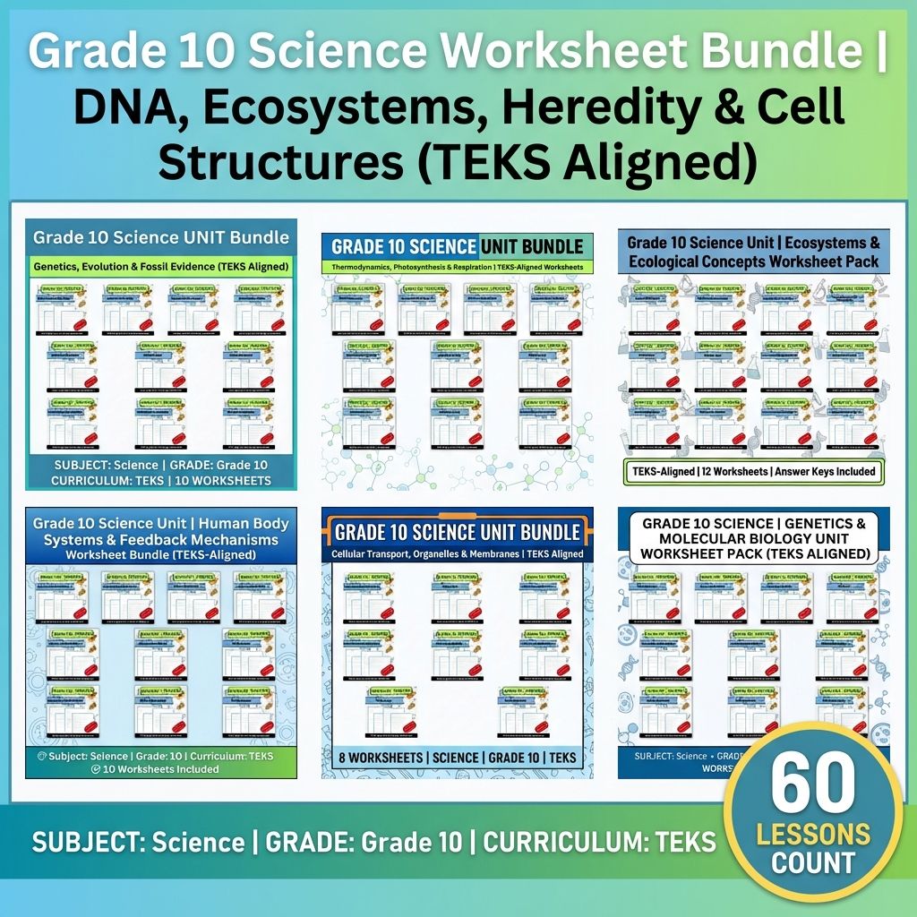 Grade 10 Science Bundle | Genetics, Cell Biology & Ecosystems Worksheets - TEKS — bundle cover