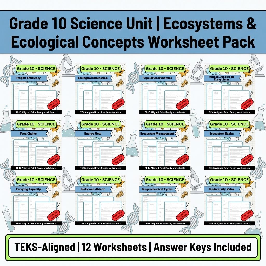 Grade 10 Science | Ecosystems & Biodiversity Unit Worksheet Bundle(TEKS-Aligned) — bundle cover