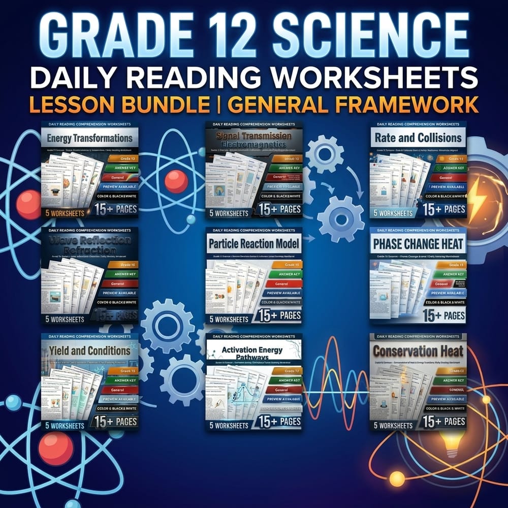 Grade 12 Science Daily Reading Worksheets Lesson Bundle | General Framework — bundle cover
