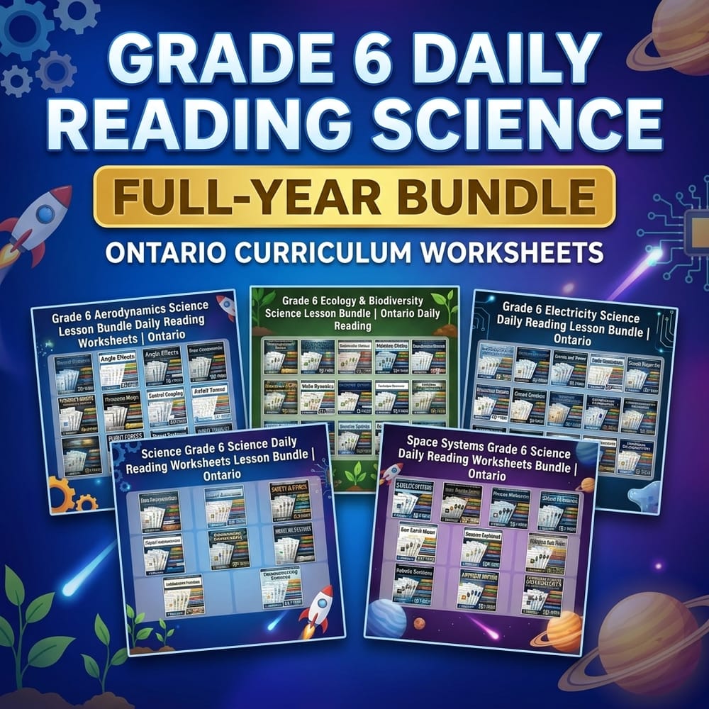 Grade 6 Daily Reading Science Full-Year Bundle Ontario Curriculum Worksheets — bundle cover