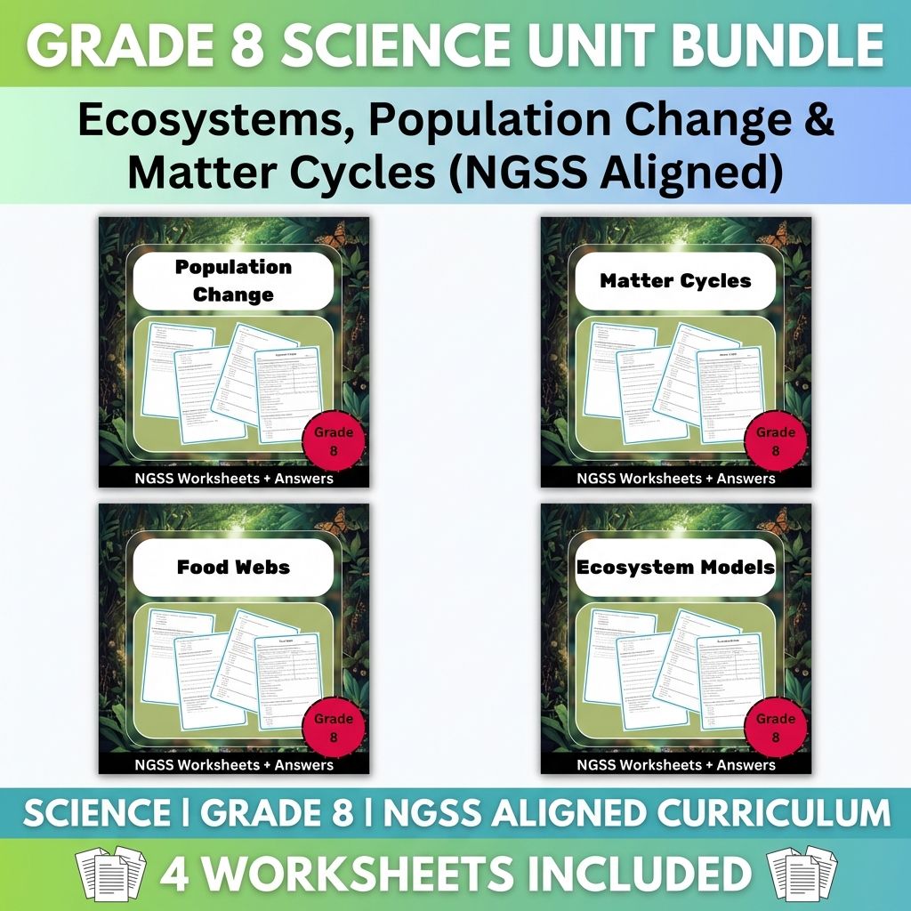 Grade 8 Science Unit Bundle: Ecosystems, Matter Cycles & Food Webs Worksheets — bundle cover