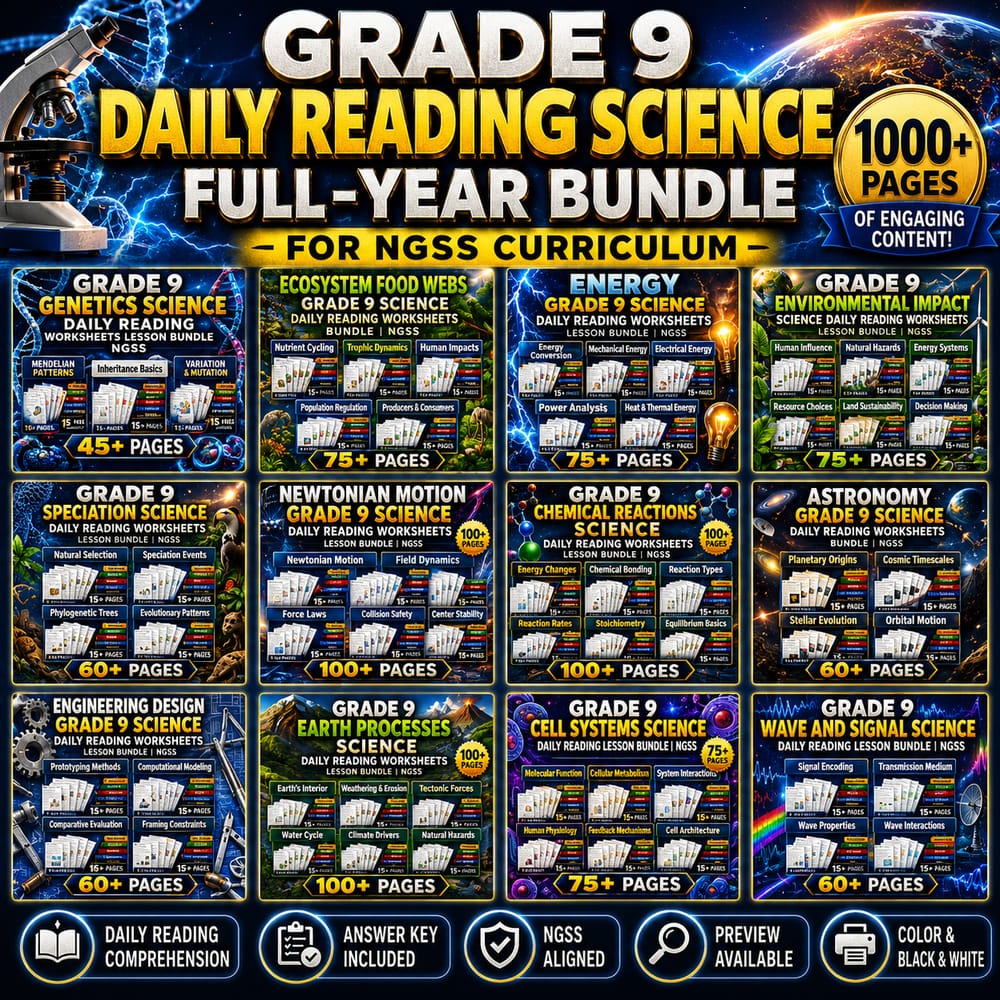 Grade 9 Daily Reading Science Full-Year Bundle for NGSS Curriculum — bundle cover