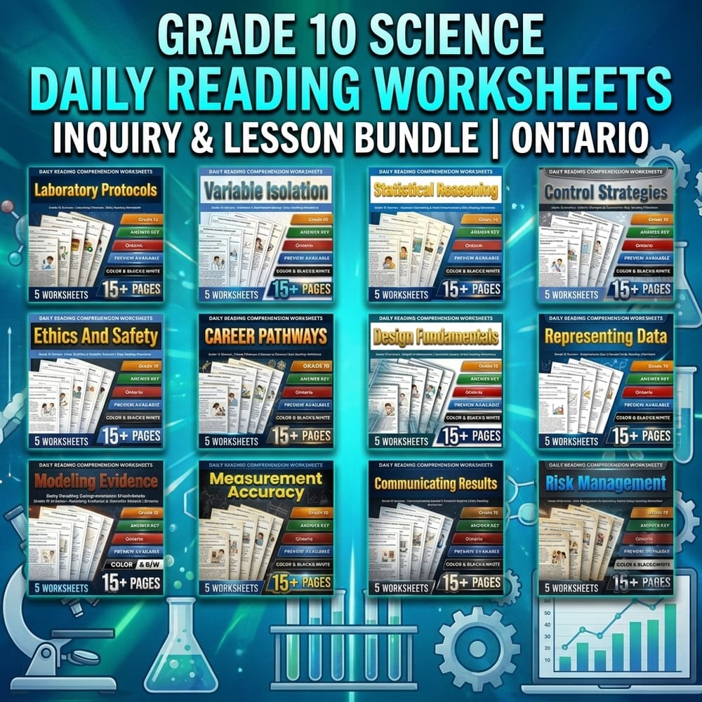 Inquiry Grade 10 Science Daily Reading Worksheets Lesson Bundle | Ontario — bundle cover