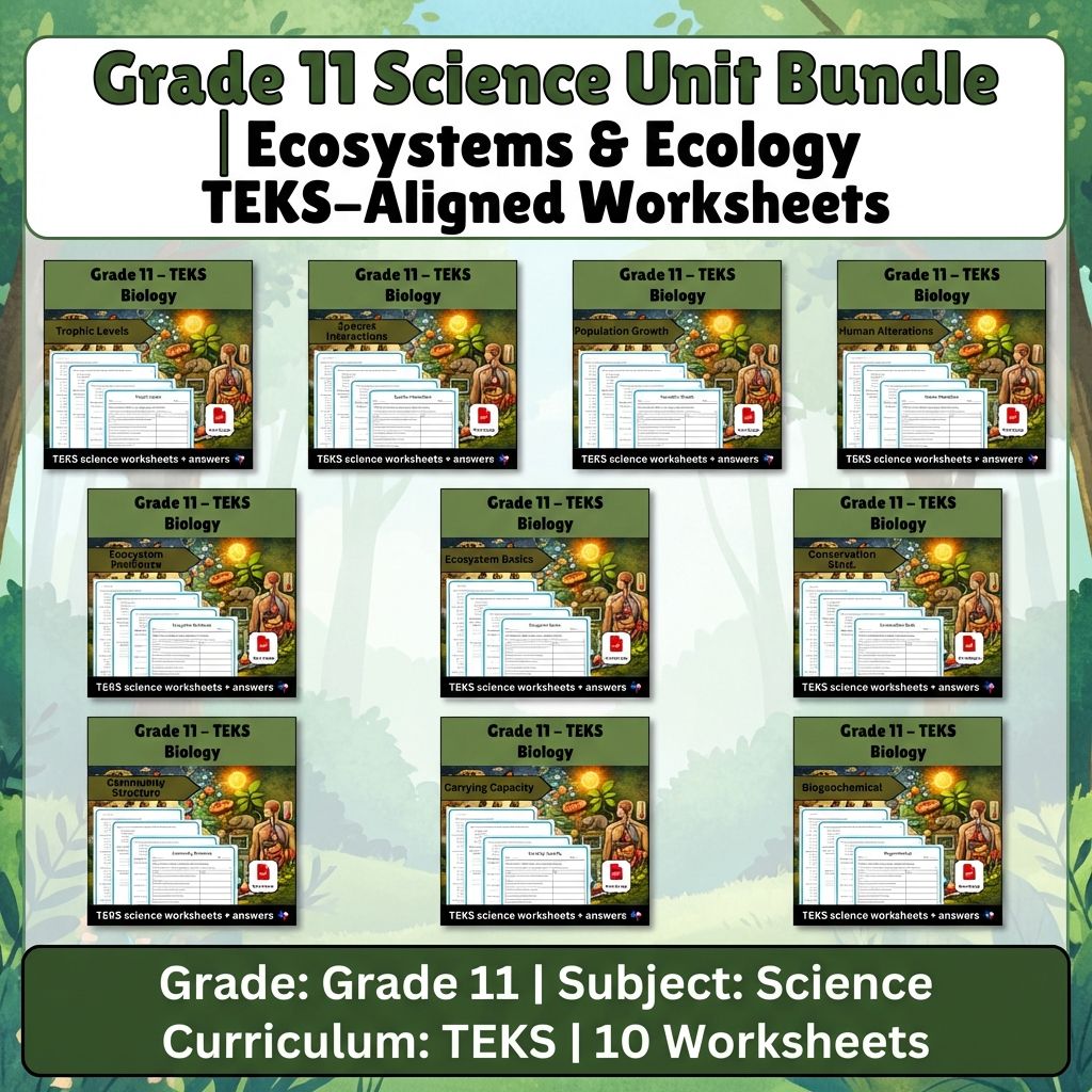 Grade 11 Science - Ecosystem & Biogeochemical Cycles Unit Worksheet Pack - TEKS — bundle cover