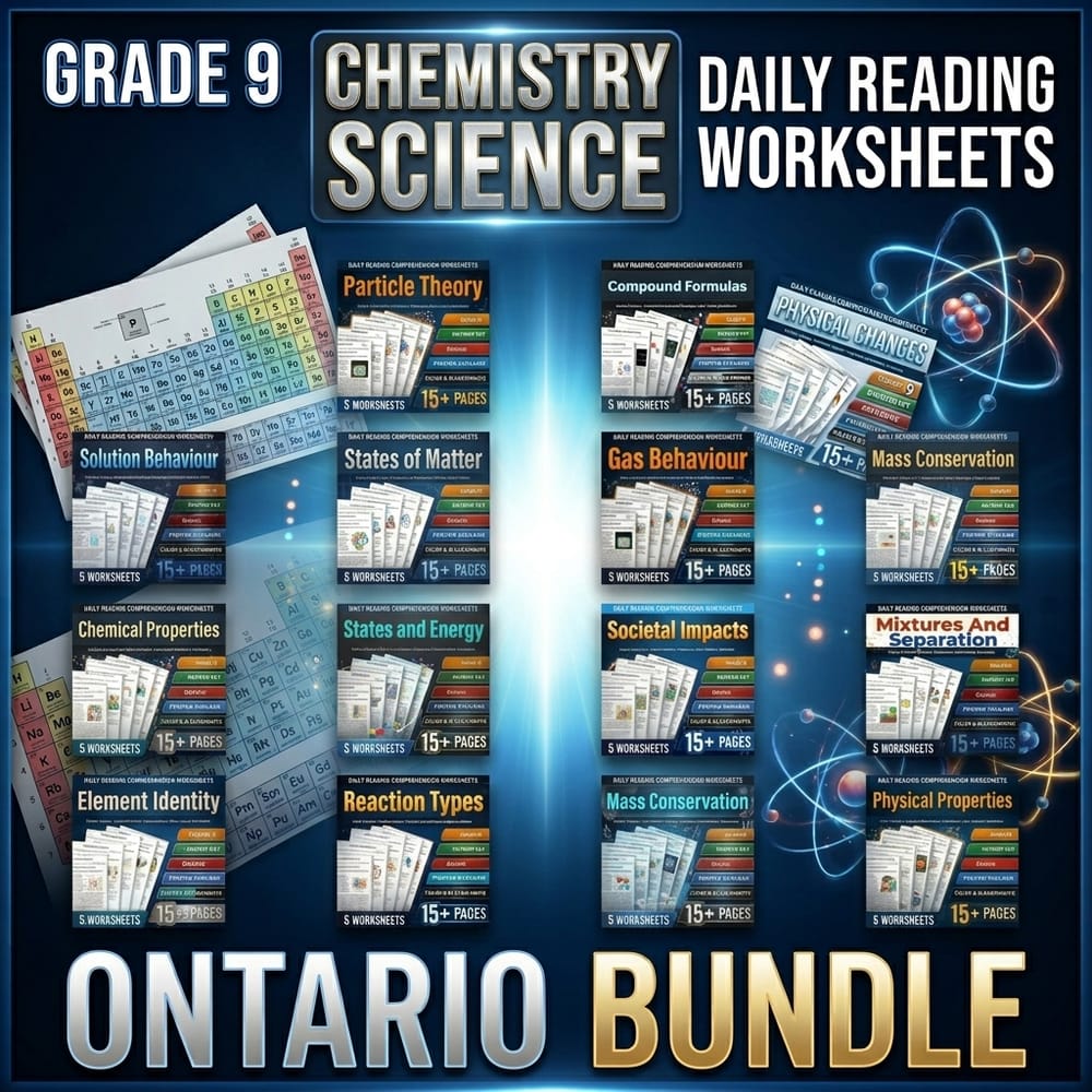 Grade 9 Chemistry Science Lesson Bundle Daily Reading Worksheets | Ontario — bundle cover