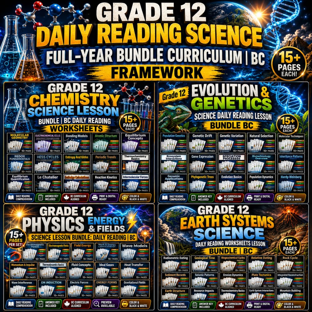 Grade 12 Daily Reading Science Full-Year Bundle Curriculum | BC Framework — bundle cover