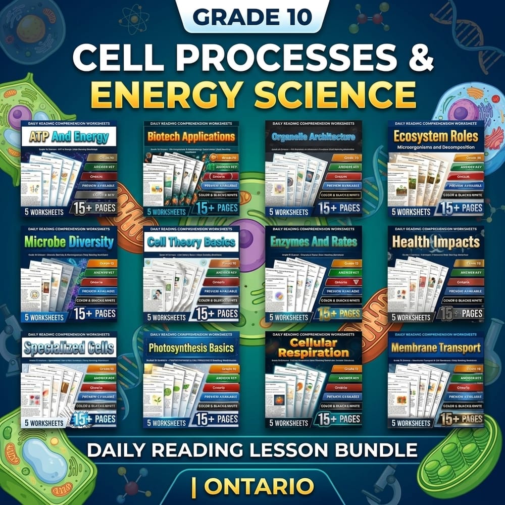 Grade 10 Cell Processes & Energy Science Daily Reading Lesson Bundle | Ontario — bundle cover