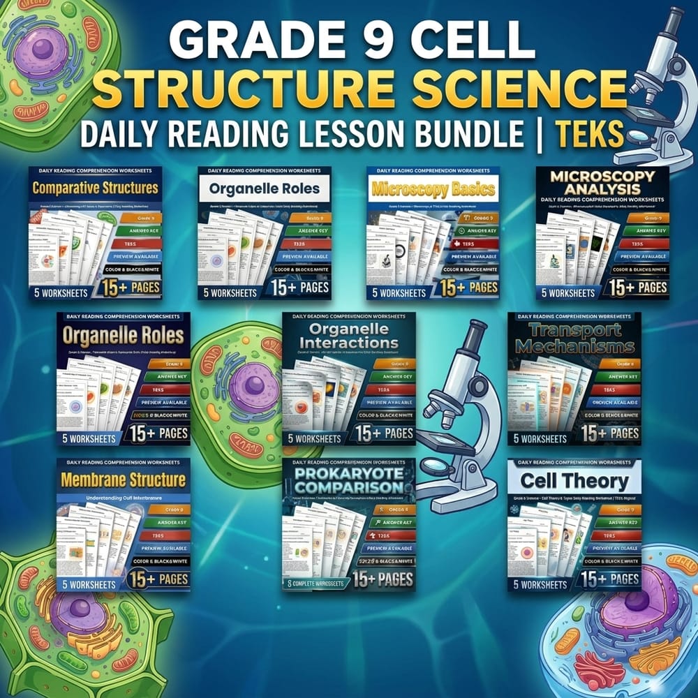 Grade 9 Cell Structure Science Daily Reading Lesson Bundle | TEKS — bundle cover