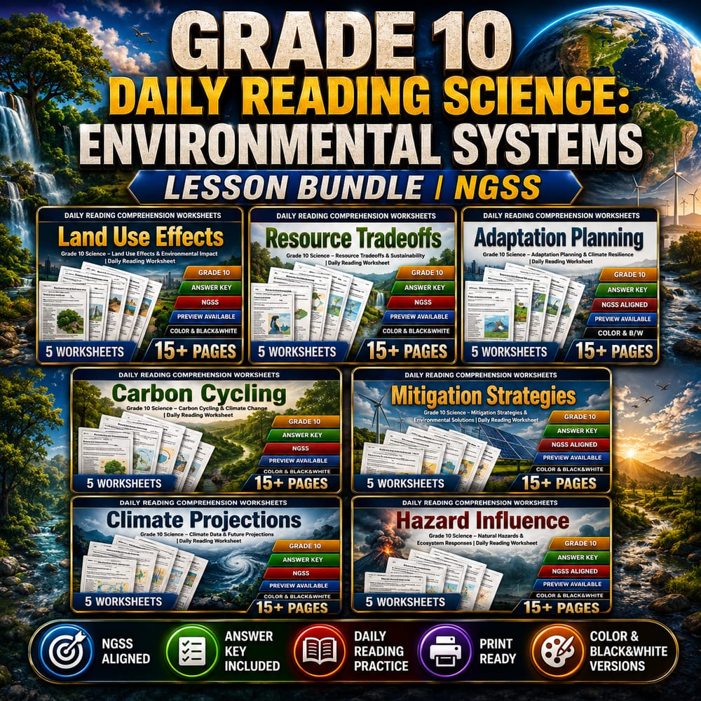 Grade 10 Daily Reading Science: Environmental Systems Lesson Bundle | NGSS — bundle cover