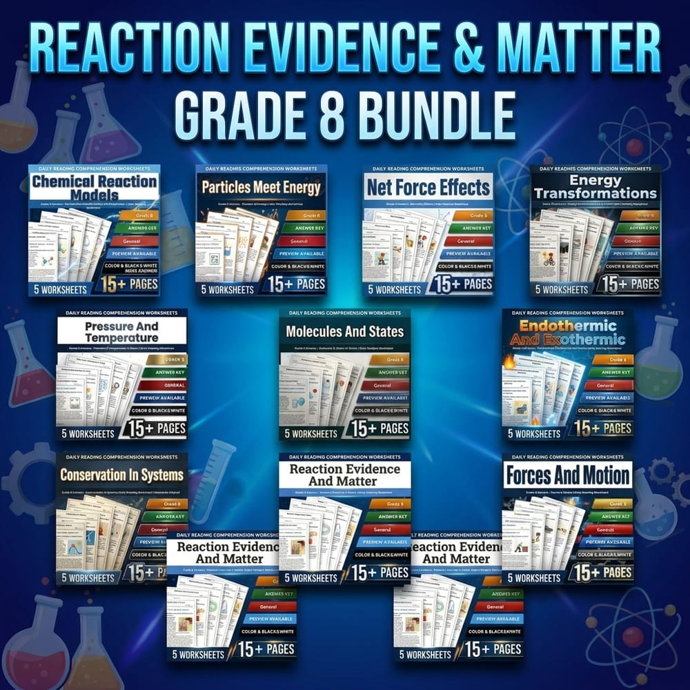 Reaction Evidence & Matter Grade 8 Science Lesson Bundle | General Framework — bundle cover