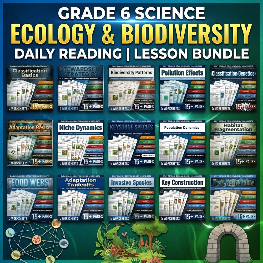 Grade 6 Ecology & Biodiversity Science Lesson Bundle | Ontario Daily Reading — bundle cover