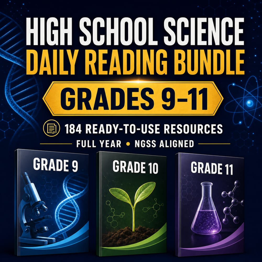 High School (9-12) Science Daily Reading worksheet Bundle | NGSS Full Years — bundle cover