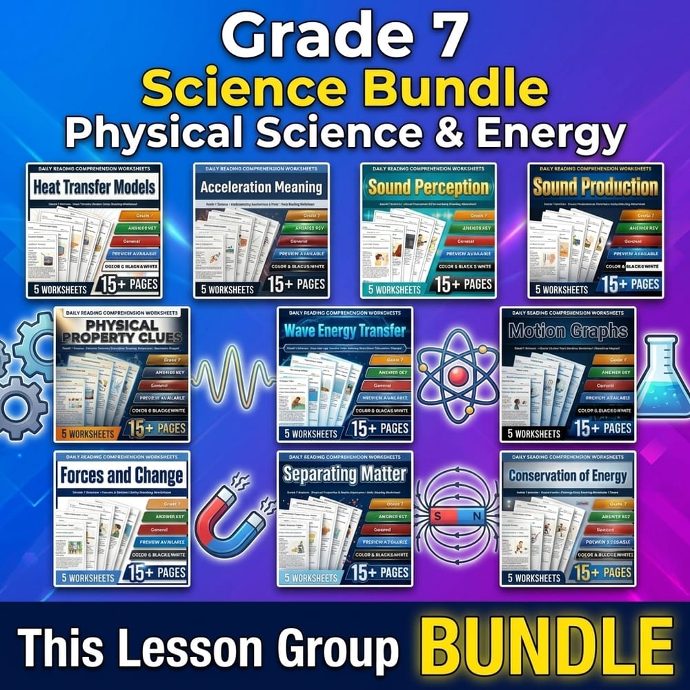 Energy Transfer, Sound & Motion Lesson Bundle | Grade 7 Science | General — bundle cover