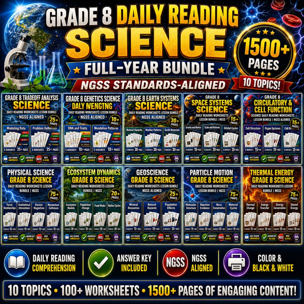 Grade 8 Daily Reading Science Full-Year Bundle NGSS Standards-Aligned — bundle cover
