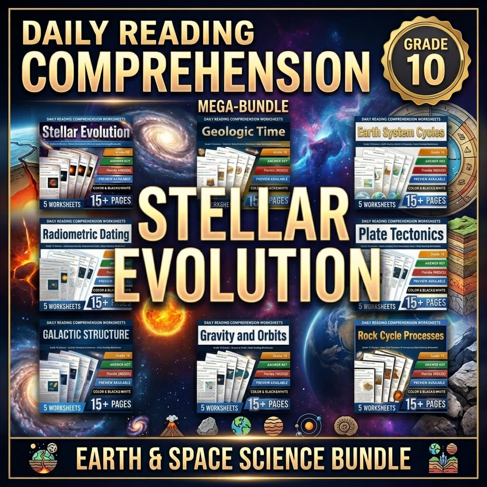 Stellar Evolution Grade 10 Science Daily Reading Worksheets Bundle | FL NGSSS — bundle cover