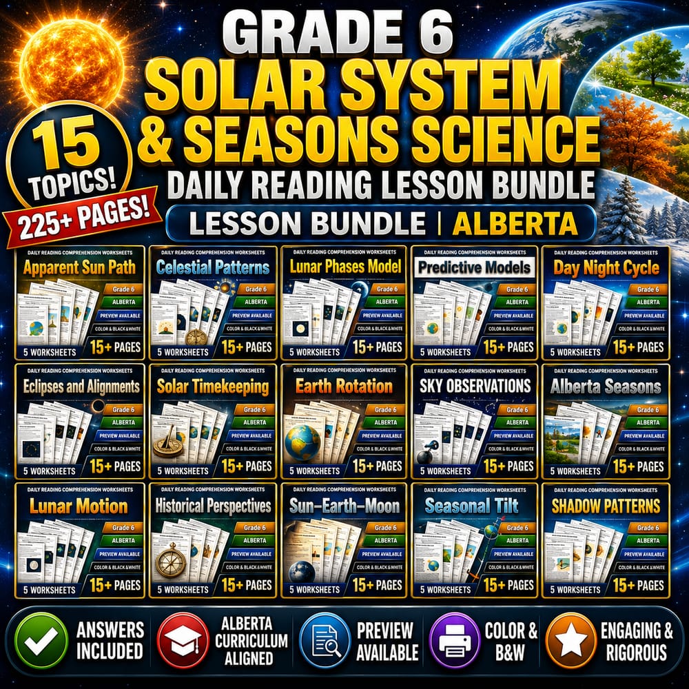 Grade 6 Solar System & Seasons Science Daily Reading Lesson Bundle | Alberta — bundle cover