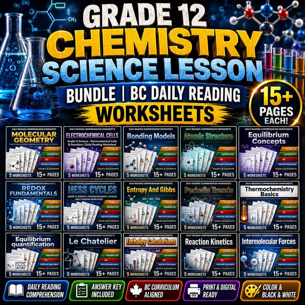 Grade 12 Chemistry Science Lesson Bundle | BC Daily Reading Worksheets — bundle cover