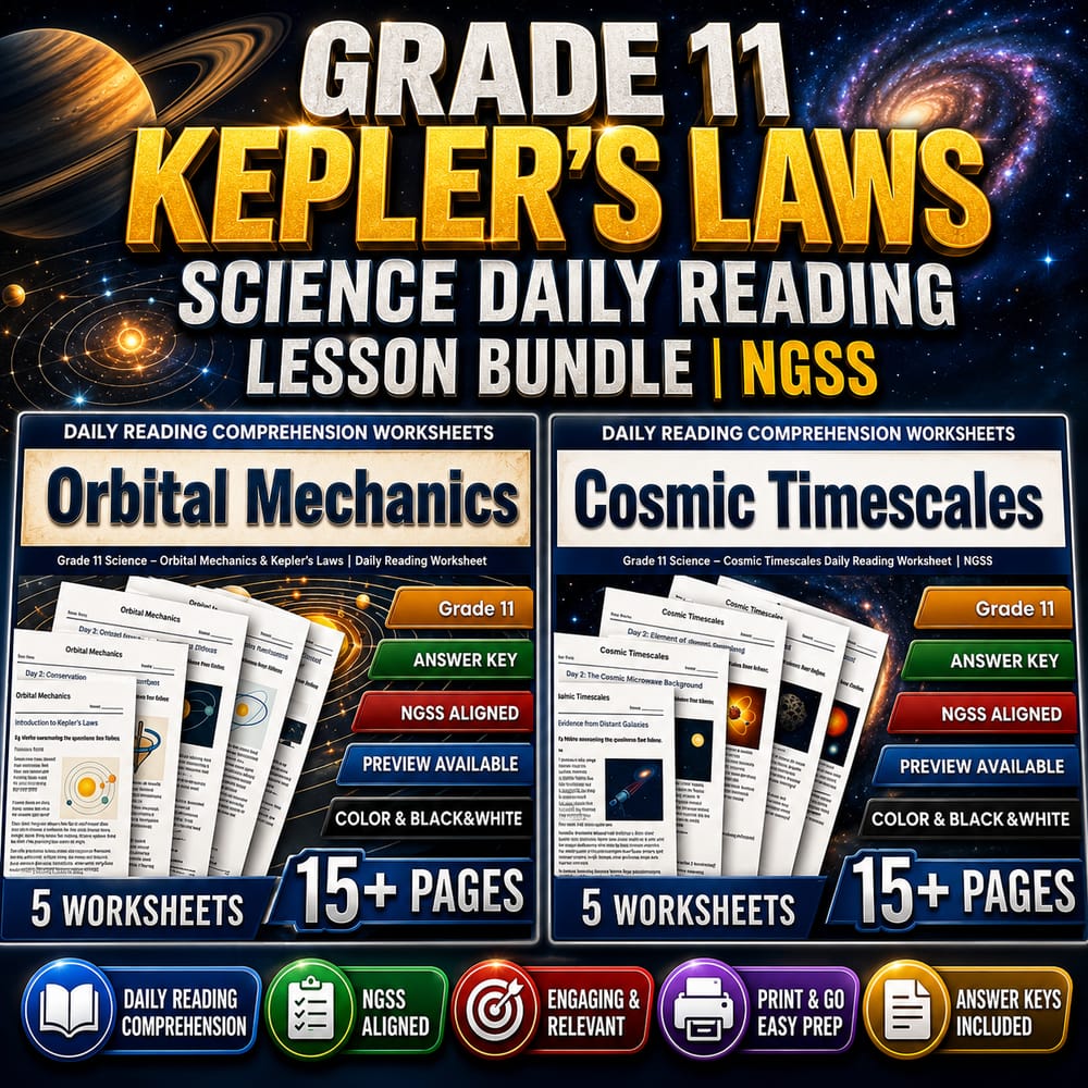 Grade 11 Kepler's Laws Science Daily Reading Lesson Bundle | NGSS — bundle cover