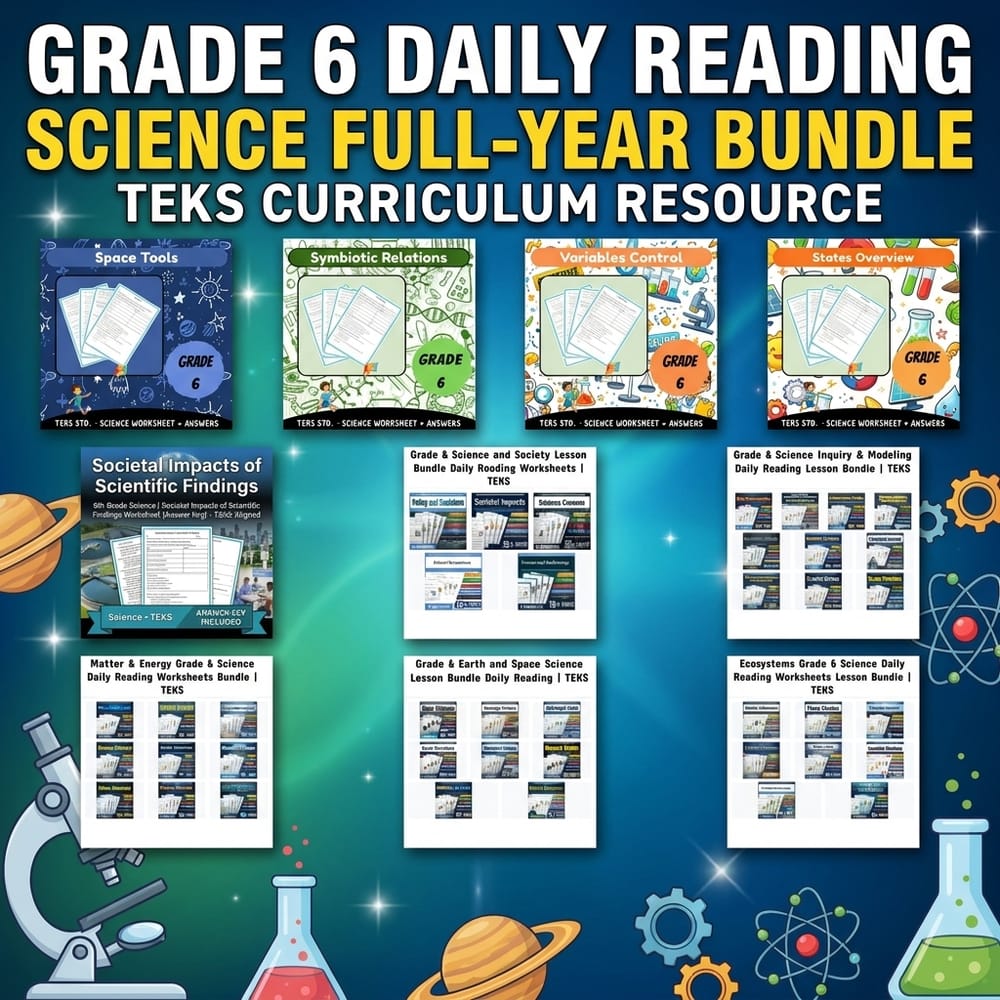 Grade 6 Daily Reading Science Full-Year Bundle TEKS Curriculum Resource — bundle cover
