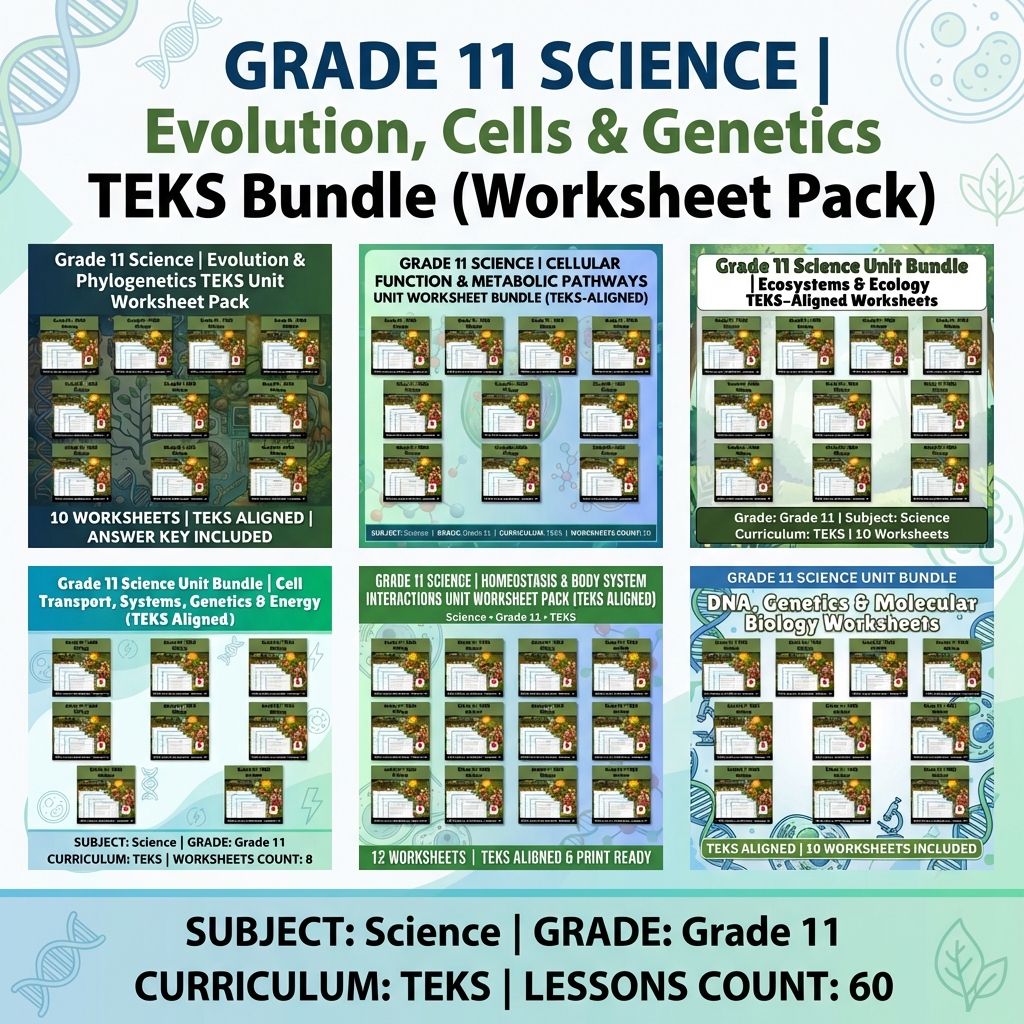 Grade 11 Science | Evolution, Cells & Genetics TEKS Bundle (Worksheet Pack) — bundle cover