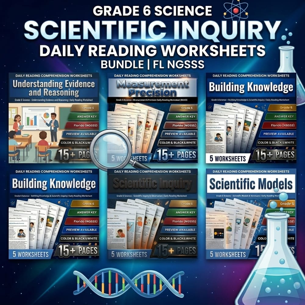 Scientific Inquiry Grade 6 Science Daily Reading Worksheets Bundle | FL NGSSS — bundle cover