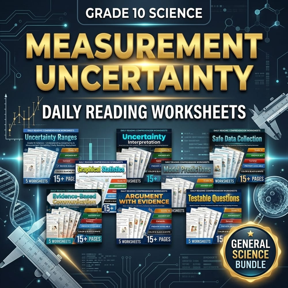 Measurement Uncertainty Grade 10 Science Reading Worksheets Bundle | General — bundle cover