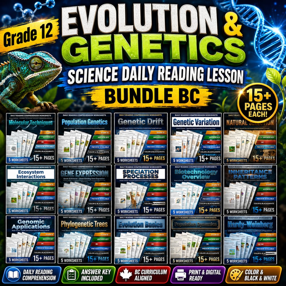 Grade 12 Evolution & Genetics Science Daily Reading Lesson Bundle BC — bundle cover