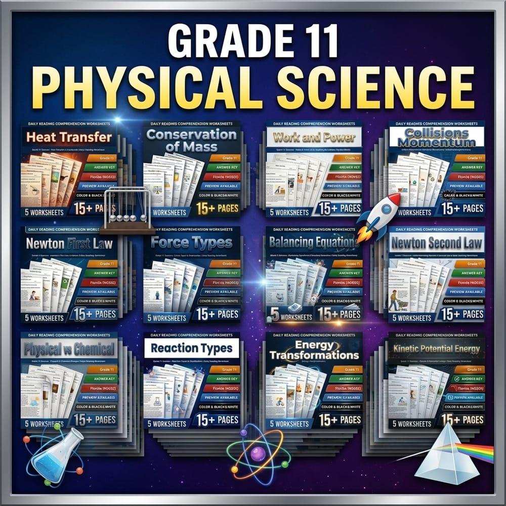 Physical Science Grade 11 Science Worksheets Lesson Bundle | Florida NGSSS — bundle cover