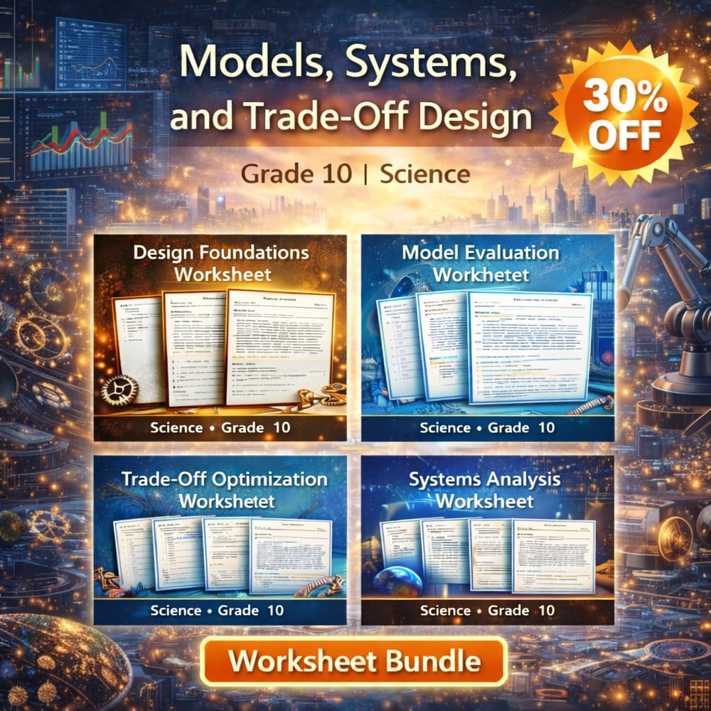 Grade 10 NGSS Science: Models, Systems, and Trade-Off Design Lesson Bundle — bundle cover