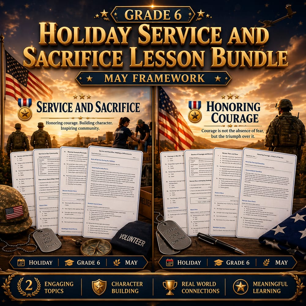 Grade 6 Holiday Service and Sacrifice Lesson Bundle: May Framework — bundle cover