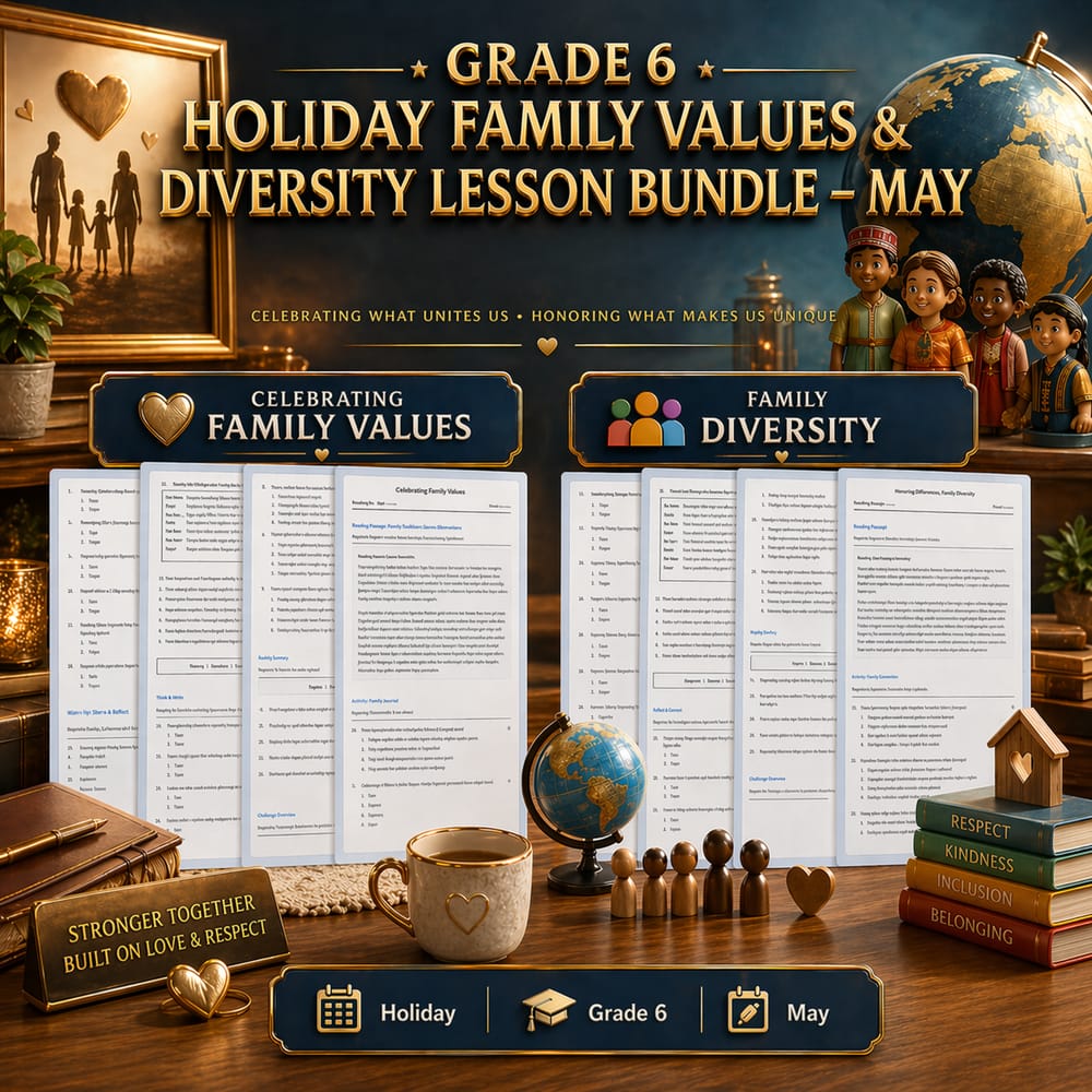 Grade 6 Holiday Family Values & Diversity Lesson Bundle - May — bundle cover