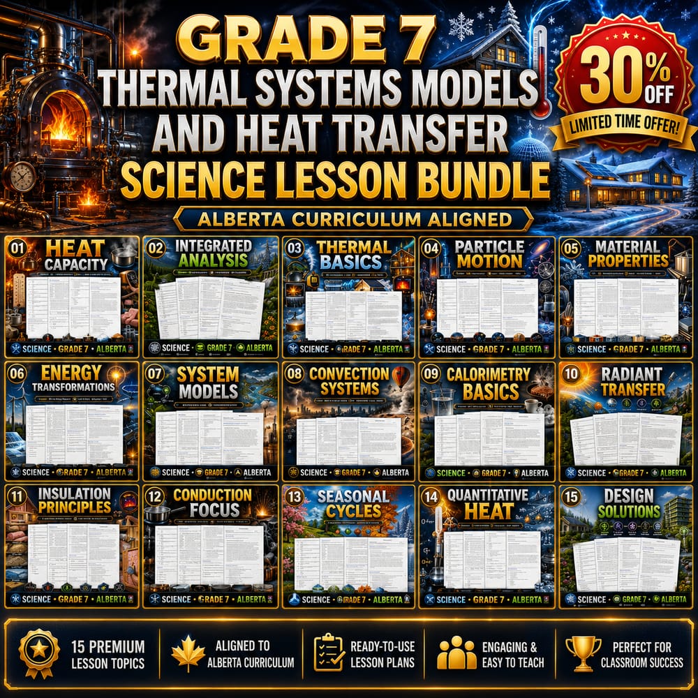 Grade 7 Thermal Systems Models and Heat Transfer Science Lesson Bundle – Alberta — bundle cover