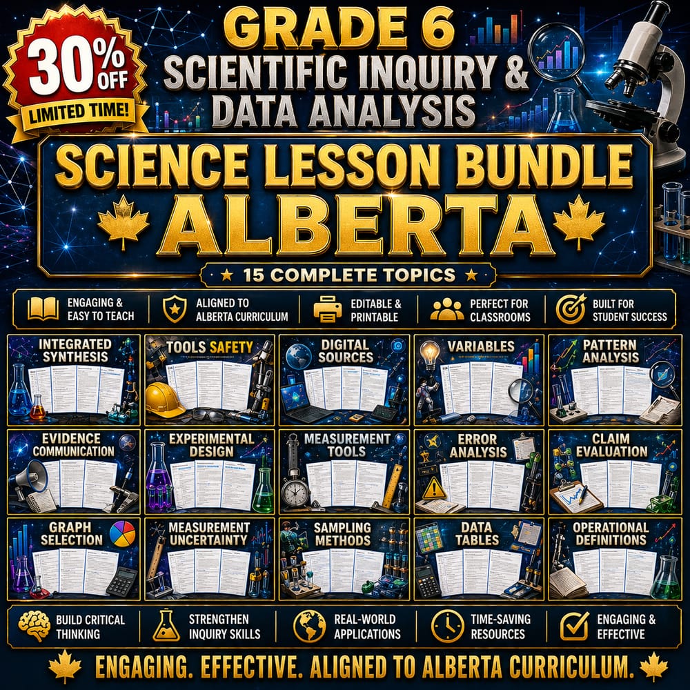 Grade 6 Scientific Inquiry & Data Analysis Science Lesson Bundle: Alberta — bundle cover
